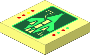 Tile  2 x  2 with Galaxy Explorer on Dark Green Diagnostic Screen and Red, Bright Green and Yellow Lights Pattern