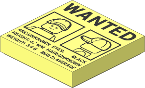Tile  2 x  2 with "WANTED" Sign, Minifig Front and Side Mugshots Poster Pattern