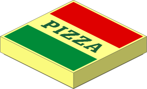 Tile  2 x  2 with Red and Green Stripes and Dark Green 'PIZZA' Pattern