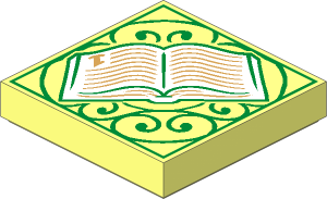 Tile  2 x  2 with Open Book and Gold Scrollwork Pattern
