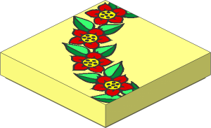 Tile  2 x  2 with  4 Red and Yellow Flowers on LtGreen/Green Leaves Pattern