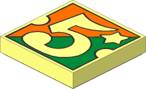 Tile  2 x  2 with Fabuland "5" on Orange and Green Background Pattern