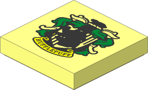 Tile  2 x  2 with Groove with HP "HUFFLEPUFF" House Crest Pattern