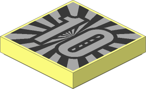 Tile  2 x  2 with "10" on Metallic Silver and Metallic Dark Grey Rays Pattern