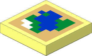 Tile  2 x  2 with Pixelated Blue, Green and White Map on Tan Background Pattern