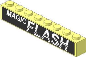 Brick  1 x  8 with White "MAGIC FLASH" on Black Background Sticker