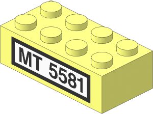 Brick  2 x  4 with Black "MT 5581" on White Background and Black Border Sticker