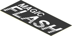 Sticker  2.1 x  5.2 with White "MAGIC FLASH" on Black Background