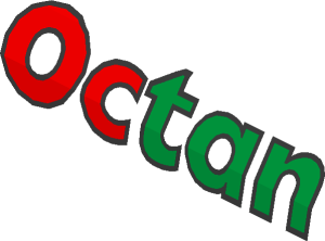 ~Sticker  0.8 x  3 with Red/Green "Octan" (Formed) - Text