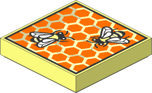 Tile  2 x  2 with Beehive Frame with Orange Honeycomb and  2 Large Bees with White Wings Pattern