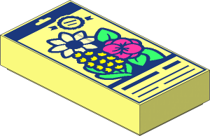 Tile  1 x  2 with Seed Packet with Bright Light Orange, Dark Pink and Medium Lavender Flowers with Bright Green Leaves Pattern
