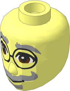 Figure Friends Male Head with Light Bluish Grey Bushy Eyebrows, Curled Moustache and Goatee and Black Round Glasses Pattern