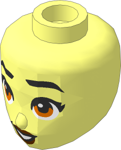 Figure Friends Head with Black Eyebrows and Eyelashes, Dark Orange Eyes, Reddish Brown Lips and Open Mouth Smile Pattern