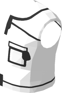 ~Figure Friends Boy Torso White Jacket with Silver Zippers and Orange Beekeeper Logo on Back Half Pattern