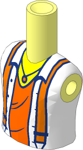 Figure Friends Boy Torso with Lavender Shirt Open over Orange Undershirt, Dark Orange Suspenders and Necklace Pattern