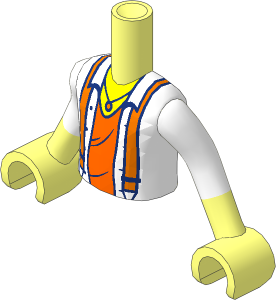 Figure Friends Boy Torso and Arms with Lavender Shirt Open over Orange Undershirt, Dark Orange Suspenders and Necklace Pattern