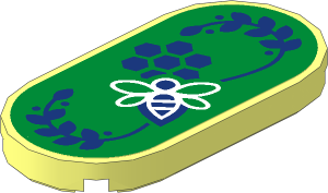 Tile  2 x  4 with Rounded Ends with Dark Blue Leaves and White Bee Sign Sticker