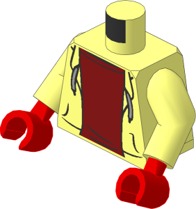Minifig Torso with Arms and Medium Nougat Hands with  Hooded Sweatshirt Open with Drawstrings over Dark Red Top Pattern
