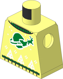 Minifig Torso with Holiday Sweater, Green Collar and Reindeer Sleigh, Gold Classic Space Moon, White Snowflakes and Christmas Trees Pattern