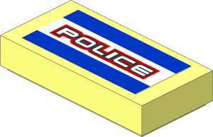 Tile  1 x  2 with Black/Red "POLICE" on White/Blue Stripes Sticker