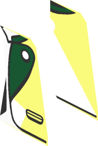 ~Minifig Torso with Suit Jacket Open with Pockets and Gold Buttons, Dark Green Lapels, White Shirt and Black Tie Half Pattern