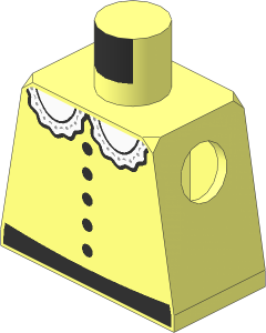 Minifig Torso with Dress with Black Buttons and Belt and White Collar with Frills Pattern
