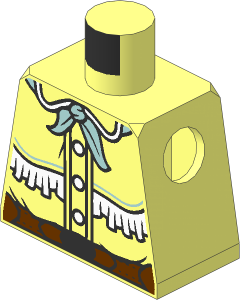 Minifig Torso with Western Shirt, White Buttons and Fringe, Reddish Brown Belt with Silver Buckle and Sand Blue Neckerchief Pattern