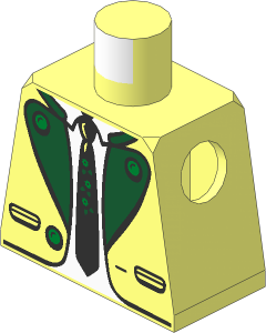 Minifig Torso with Suit Jacket Open with Pockets and Gold Buttons, Dark Green Lapels, White Shirt and Black Tie Pattern