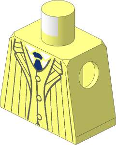 Minifig Torso with Suit Jacket Open with Dark Bluish Grey Pinstripes over Vest with Buttons and White Shirt and Dark Blue Tie Pattern