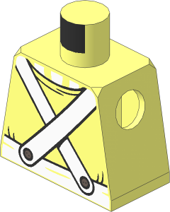 Minifig Torso with Shirt over Striped Undershirt and White Pants with Crossed Suspenders Pattern