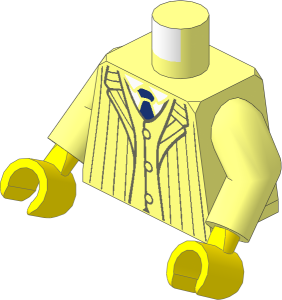 Minifig Torso with Arms and Hands with Suit Jacket Open with Dark Bluish Grey Pinstripes over Vest with Buttons and White Shirt and Dark Blue Tie Pattern