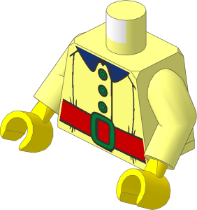Minifig Torso with Arms and Hands with Jacket with Gold Buttons, Red Belt with Buckle and Dark Blue Collar Pattern