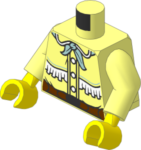 Minifig Torso with Arms and Hands with Western Shirt, White Buttons and Fringe, Reddish Brown Belt with Silver Buckle and Sand Blue Neckerchief Pattern
