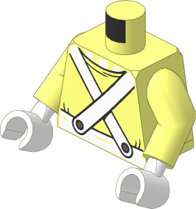 Minifig Torso with Arms and Hands with Shirt over Striped Undershirt and White Pants with Crossed Suspenders Pattern