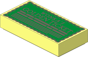 Tile  1 x  2 with "WONKA'S GOLDEN TICKET" Pattern