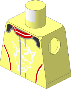 Minifig Torso with Racing Suit with Demon Logos and Red, Silver and White Stripes Pattern