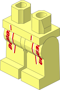 Minifig Hips and Legs with Demon Logo and Red and White Stripes Pattern