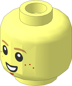 Minifig Head with Dark Tan Eyebrows, Medium Nougat Freckles and Chin Dimple, Smile with Teeth / Surprised  2-Sided Pattern