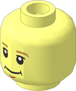 Minifig Head with Dark Tan Eyebrows, Slight Grin / Eating with Reddish Brown Chocolate Around Mouth  2-Sided Pattern