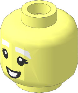 Minifig Head with White Thick Eyebrows, Eyelashes, Open Mouth Smile with Teeth / Stern  2-Sided Pattern