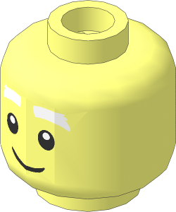 Minifig Head with White Thick Eyebrows, Lopsided Grin / Stern  2-Sided Pattern