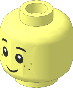 Minifig Head with Black Eyebrows, Reddish Brown Freckles, Grin / Sad Frown  2-Sided Pattern