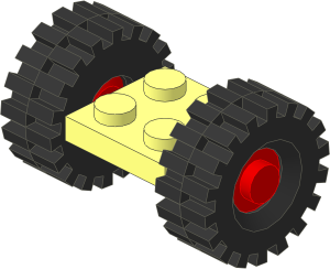 Plate  2 x  2 with Red Wheels and Tyres 8/ 75 x 8 Offset Tread