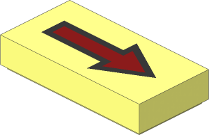 Tile  1 x  2 with Arrow Long DkRed with Silver Border Pattern