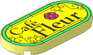 Tile  2 x  4 with Rounded Ends with "Café Fleur" on Light Nougat Background with Bright Green Border Pattern