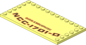 Plate  6 x 12 with 22 Studs on Three Edges with Black "ENTERPRISE" and "NCC-1701-D" with Red Outline Pattern