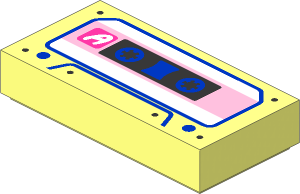 Tile  1 x  2 with White "A" on Bright Pink Strip and Blue Outline Audio Cassette Pattern