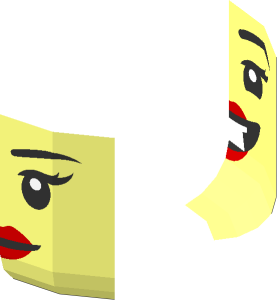 ~Minifig Head with Thin Black Eyebrows, Long Eyelashes, Medium Nougat Lips, Closed Mouth Smile / Open Mouth Smile 2-Sided Pattern - Half