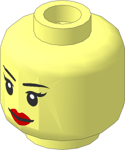 Minifig Head with Thin Black Eyebrows, Long Eyelashes, Medium Nougat Lips, Closed Mouth Smile / Open Mouth Smile 2-Sided Pattern