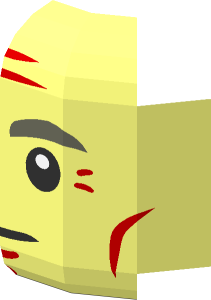 ~Minifig Head with Stern Face, Dark Bluish Grey Eyebrows, Medium Nougat Wrinkles, Cheek Lines and Chin Dimple Pattern - Half